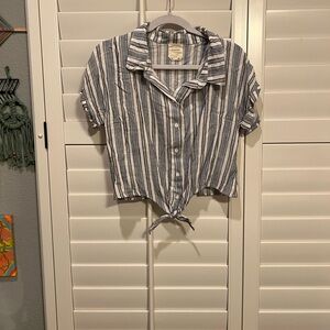Francescas Harper Heritage Striped Button-Down Crop Top